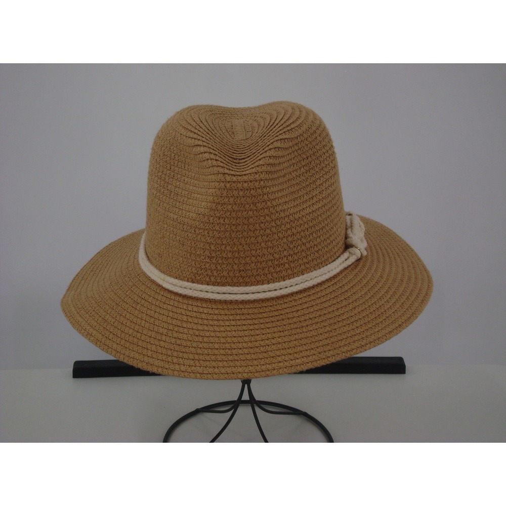Magid Hats Tan Straw Fedora Sun Hat with Nautical Rope Knot Detail‎ RN 90894
